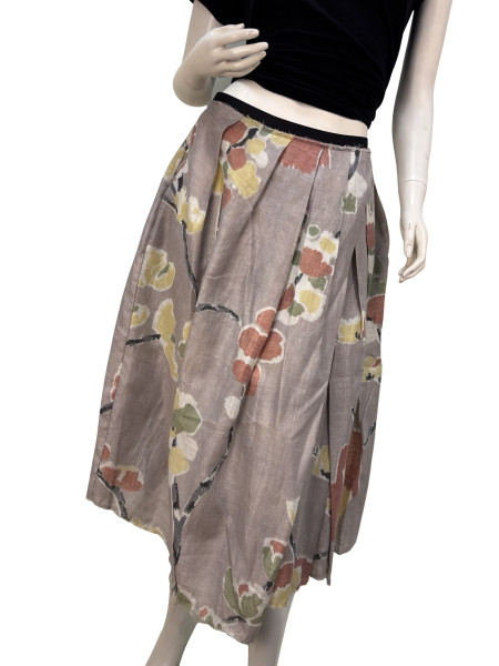 Marni Floral Pleated Skirt in Linen Blend