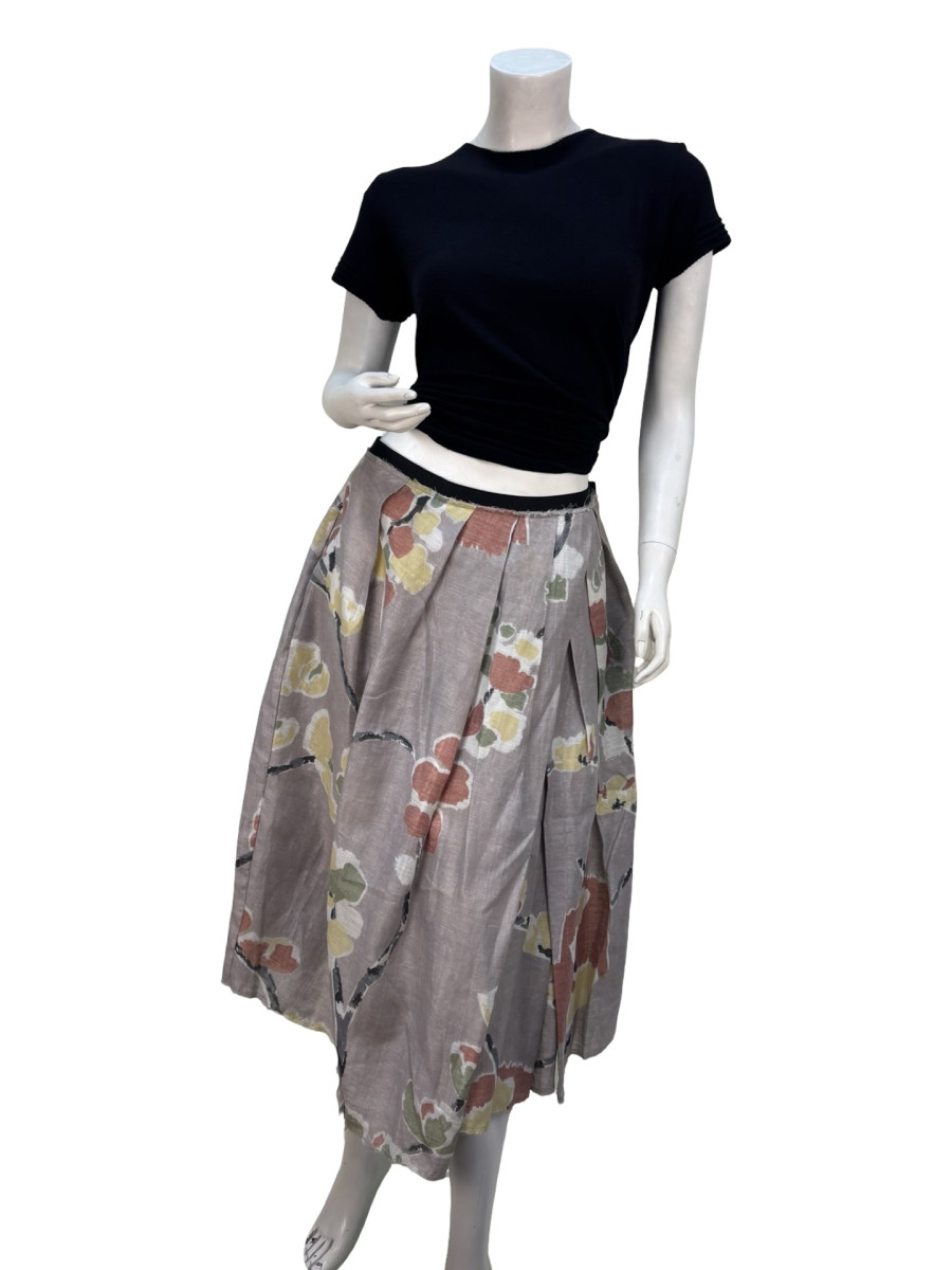 Marni Floral Pleated Skirt in Linen Blend