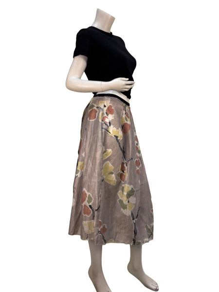 Marni Floral Pleated Skirt in Linen Blend