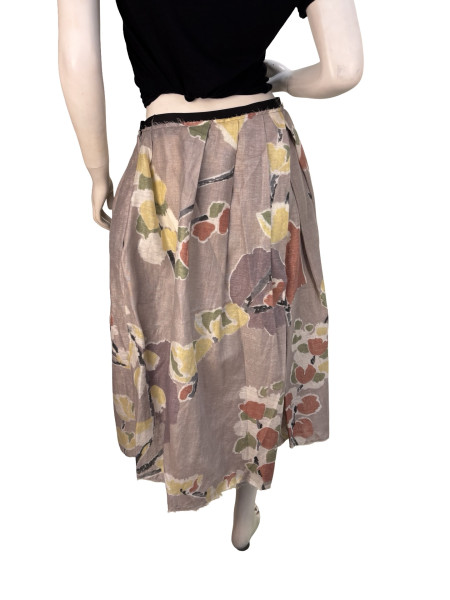 Marni Floral Pleated Skirt in Linen Blend
