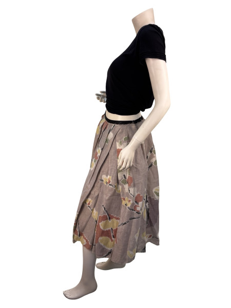 Marni Floral Pleated Skirt in Linen Blend