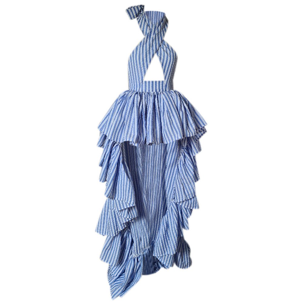 House Of Sheldonhall Striped Ruffle Gown
