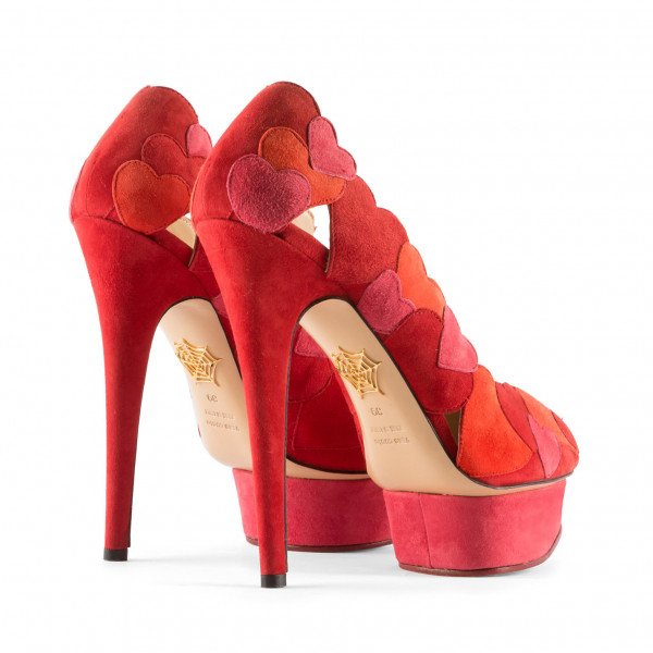 Charlotte Olympia Love Me Heart-Appliquéd Suede Pumps