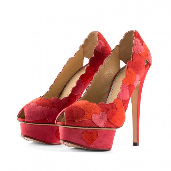 Charlotte Olympia Love Me Heart-Appliquéd Suede Pumps