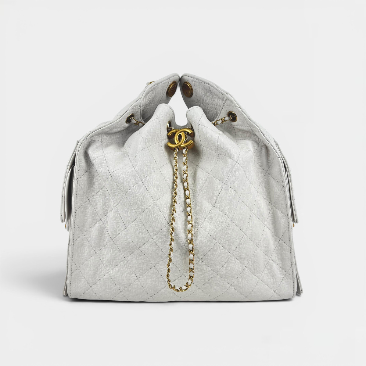 CHANEL Chanel 25 White Quilted Caviar Medium Hobo Handbag