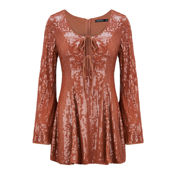 Rent Buy RaeVynn Harlow Dress In Caramel Sequins MY WARDROBE HQ