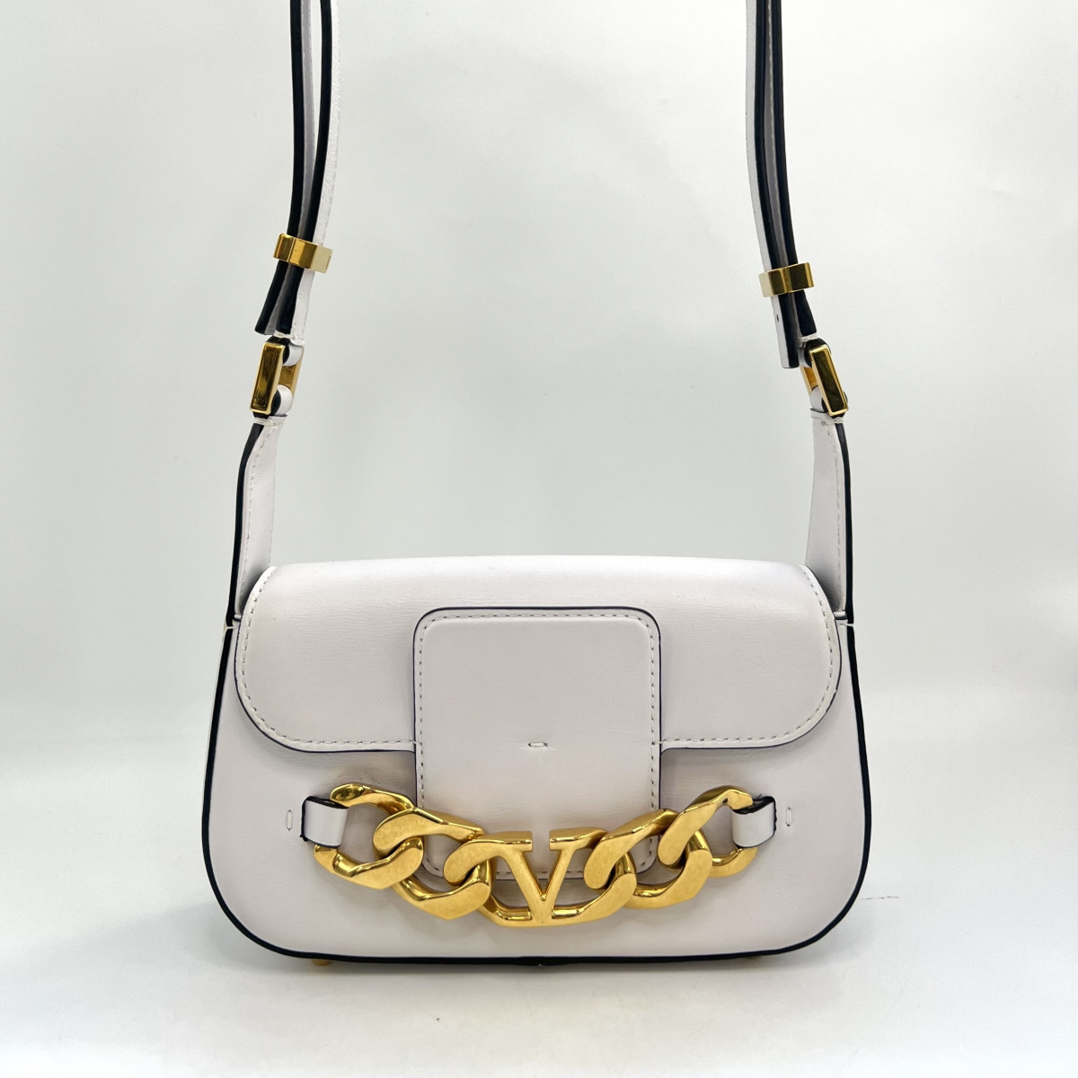 Valentino Small V-Logo Chain Leather Shoulder Bag in White