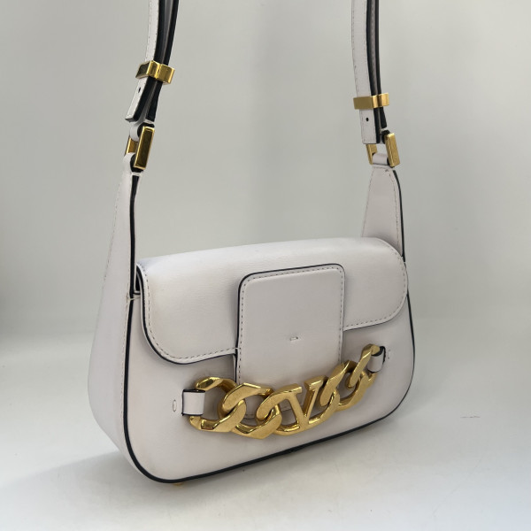 Valentino Small V-Logo Chain Leather Shoulder Bag in White