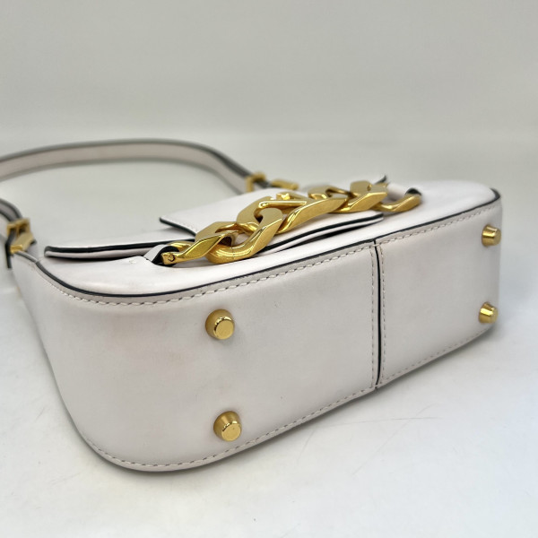 Valentino Small V-Logo Chain Leather Shoulder Bag in White