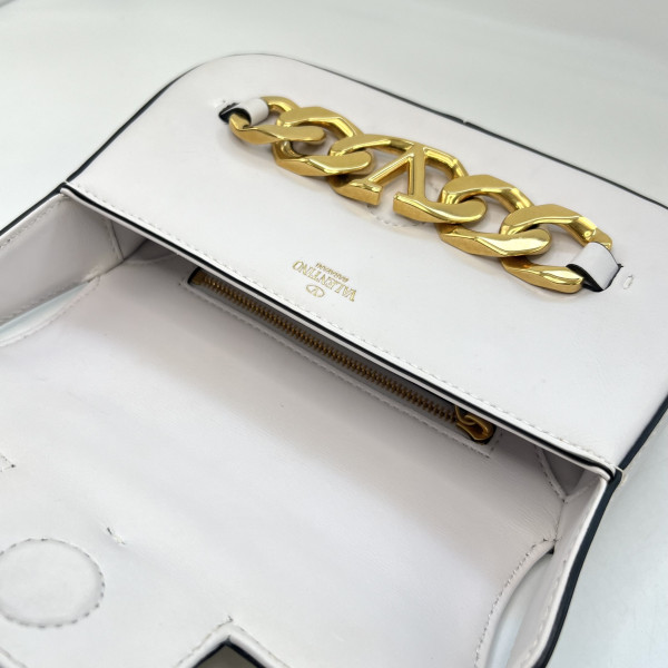 Valentino Small V-Logo Chain Leather Shoulder Bag in White