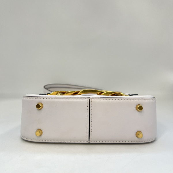 Valentino Small V-Logo Chain Leather Shoulder Bag in White