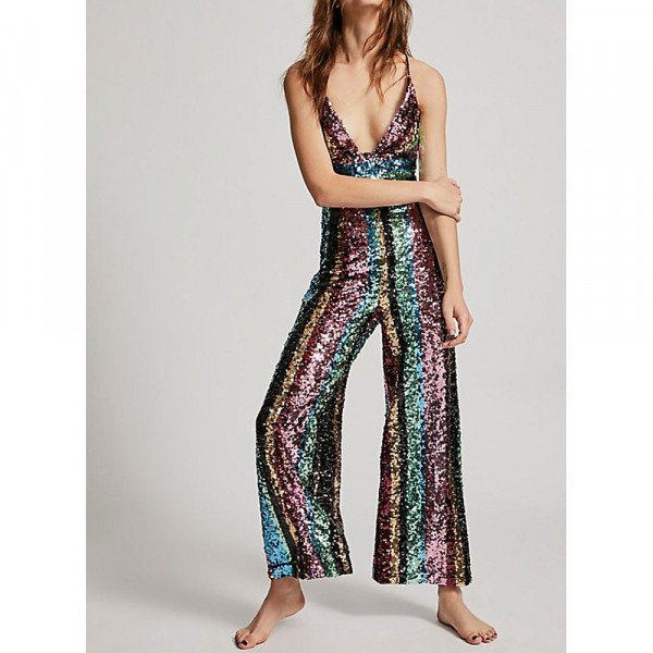 Free People Rainbow Sequin Jumpsuit