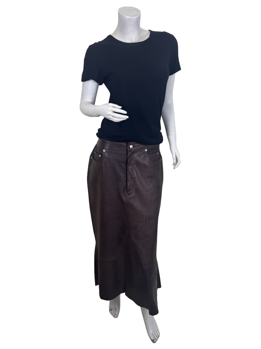Rick Owens Dark Brown Lambskin Utility Skirt