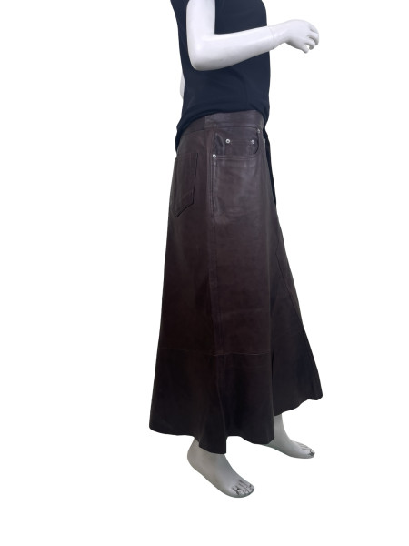 Rick Owens Dark Brown Lambskin Utility Skirt