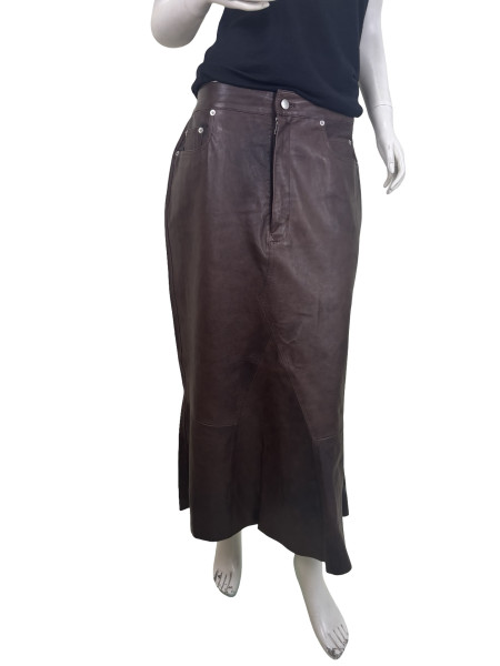 Rick Owens Dark Brown Lambskin Utility Skirt