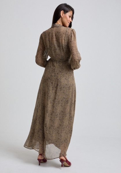 Lily and Lionel Margot Ruffle Neck Leopard Print Maxi Dress In Brown