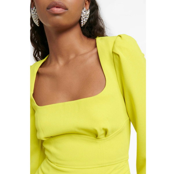Self-Portrait Neon Crepe Ruched Midi Dress