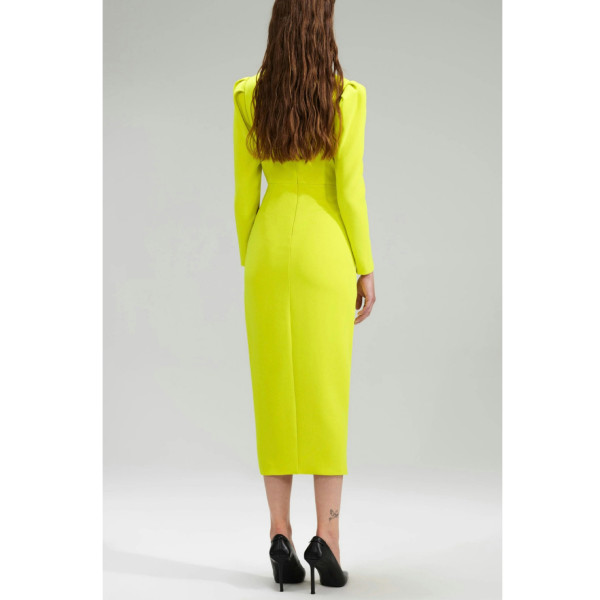 Self-Portrait Neon Crepe Ruched Midi Dress