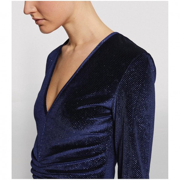ROTATE Birger Christensen Velvet Ruched Midi Dress