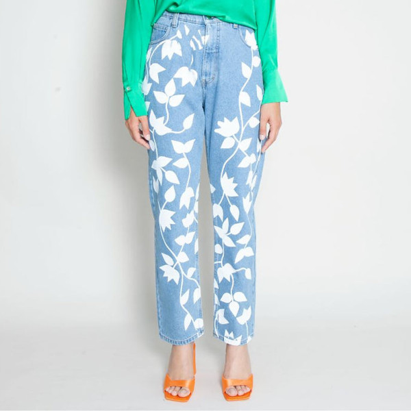 Fanfare Label High Waisted Organic & Recycled White Petal Blue Jeans