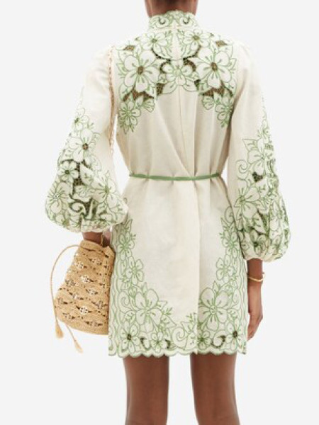 ZIMMERMANN Teddy Floral-embroidered Linen-blend Mini Dress - Green