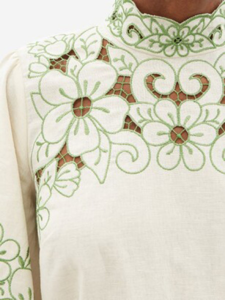 ZIMMERMANN Teddy Floral-embroidered Linen-blend Mini Dress - Green