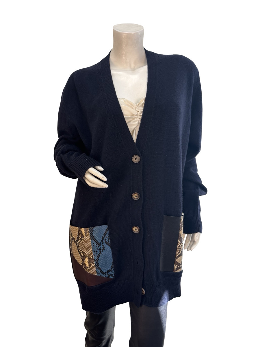 CÉLINE Cashmere Cardigan with Python Leather Patch Pockets