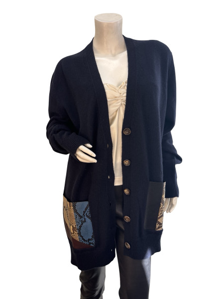 CÉLINE Cashmere Cardigan with Python Leather Patch Pockets