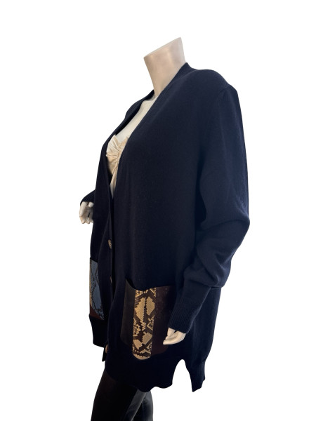 CÉLINE Cashmere Cardigan with Python Leather Patch Pockets