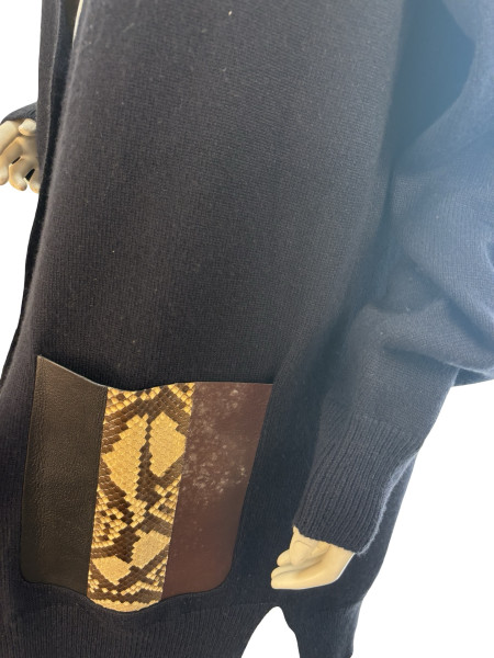 CÉLINE Cashmere Cardigan with Python Leather Patch Pockets
