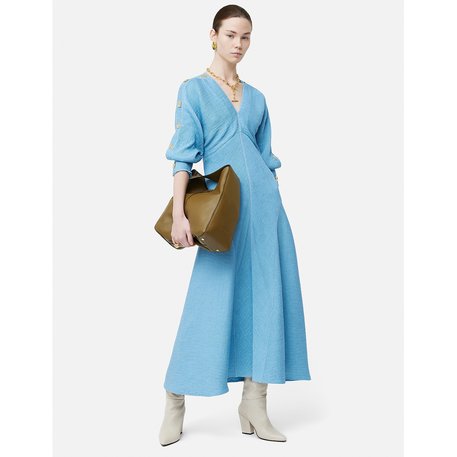 Jigsaw Button Detail Crepe Midi Dress