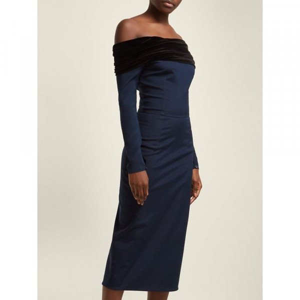 Emilio De La Morena Bonded Silk Off-The-Shoulder Dress