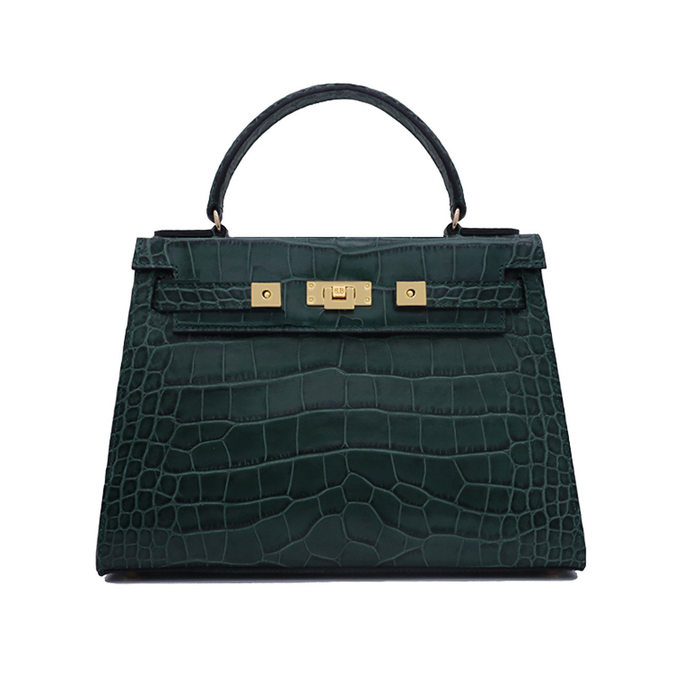 Lalage Beaumont Maya Large 'Croc' Print Leather Handbag - Dark Green