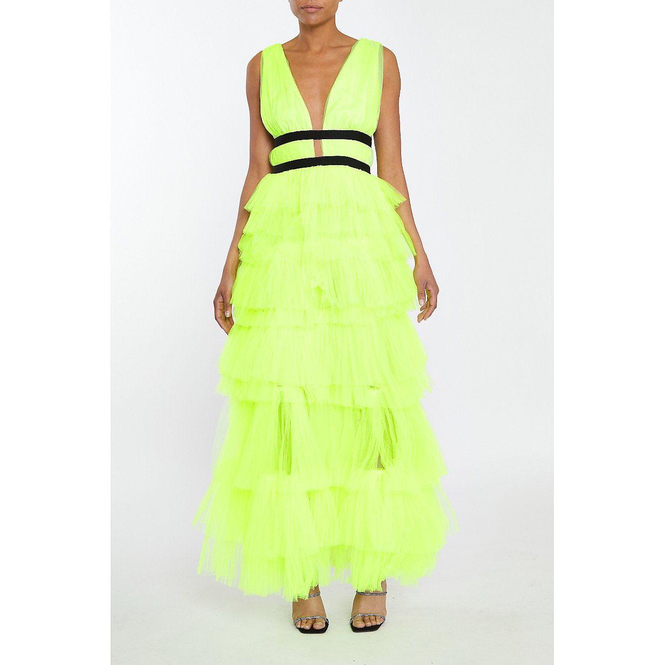 True Decadence Neon Plunge Front Tulle Layered Maxi Dress
