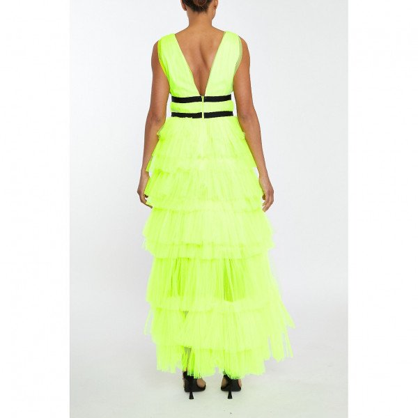 True Decadence Neon Plunge Front Tulle Layered Maxi Dress