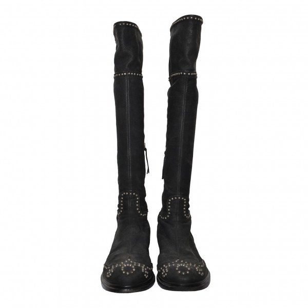 Miu Miu Stud-Embellished Leather Knee Boots