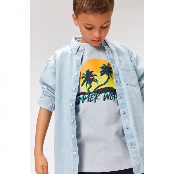 Molo Kids Reex Shirt in Light Washed Blue