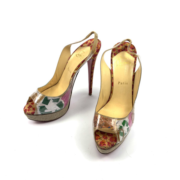 Christian Louboutin Cork & PVC Slingback Platform Heels