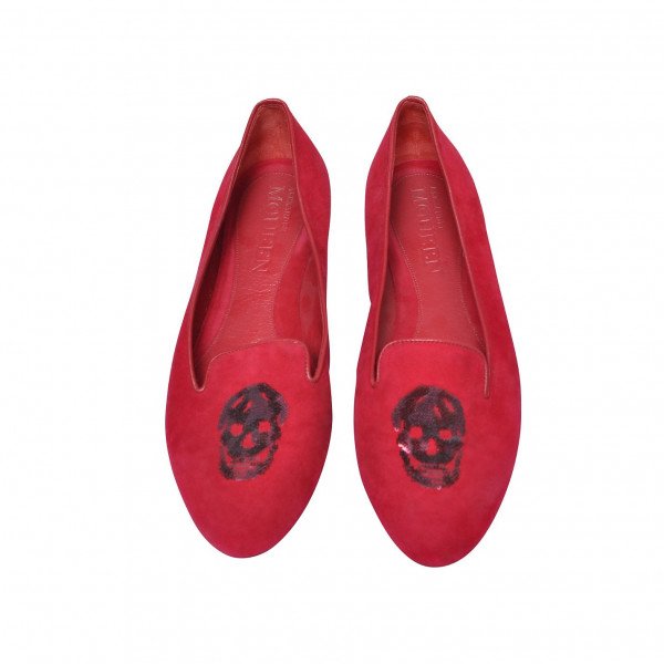 Alexander McQueen Suede Flats With Sequin Skull