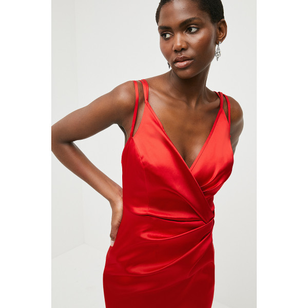 Karen Millen Italian Structured Satin Strappy Maxi Dress