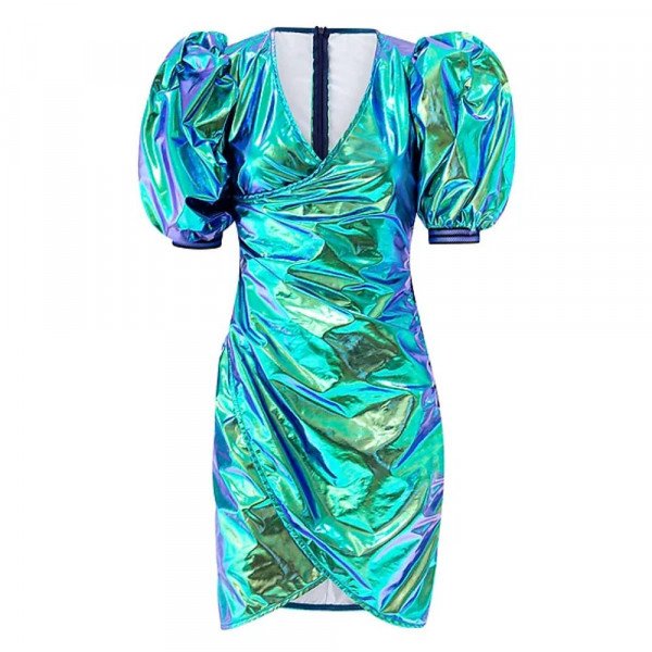 Metallic puff shop sleeve dress