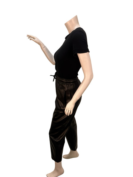 Brunello Cucinelli Leather Jogger Trousers in Black