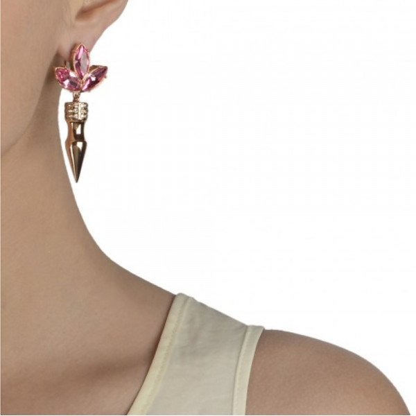 Women Crystal Leaf Fringed Earrings Gold