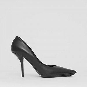 Eyelet Detail Leather Point-Toe Pumps