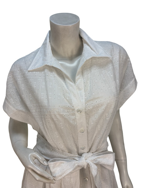 Eleventy White Broderie Anglaise Shirt Dress with Belt