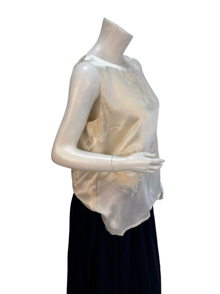 CHANEL Sleeveless Heart Embroidered Top in White