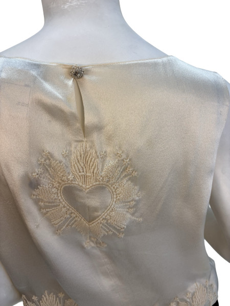 CHANEL Sleeveless Heart Embroidered Top in White