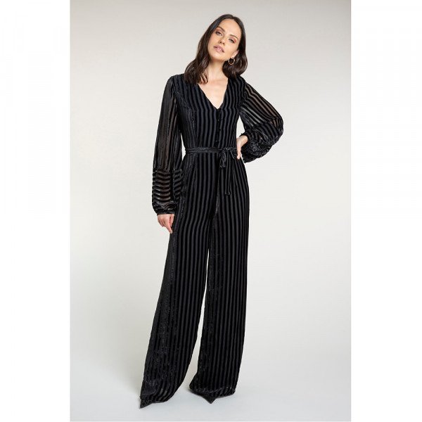 Beulah Aaloka Striped Velvet Jumpsuit