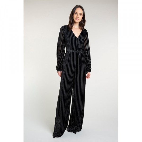 Beulah Aaloka Striped Velvet Jumpsuit