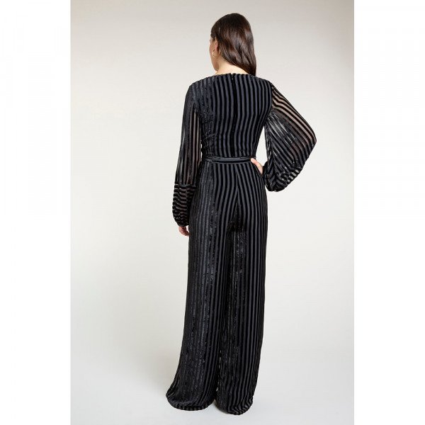 Beulah Aaloka Striped Velvet Jumpsuit